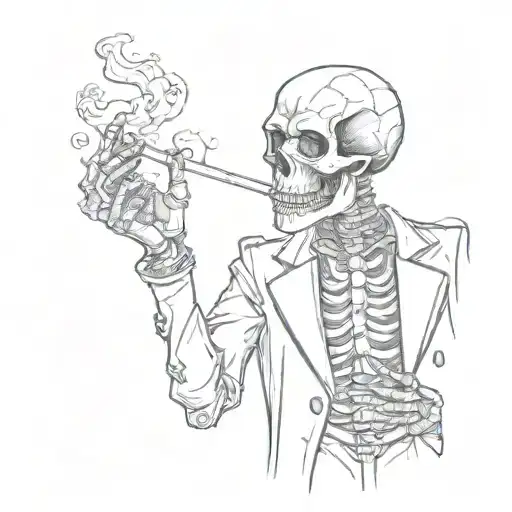 Skeleton With Suit Smoking
