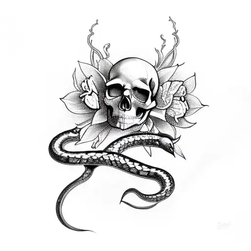 Skull With Snake And Daffodil
