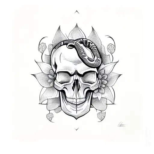 Skull With Snake And Flowers