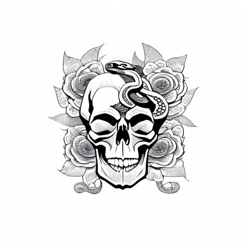 Skull With Snake And Flowers