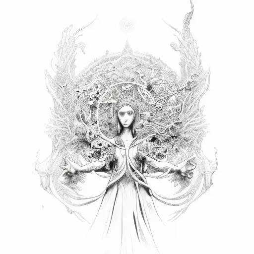 Garden Of Eden Tree Of Life With The Good And Evil Angel