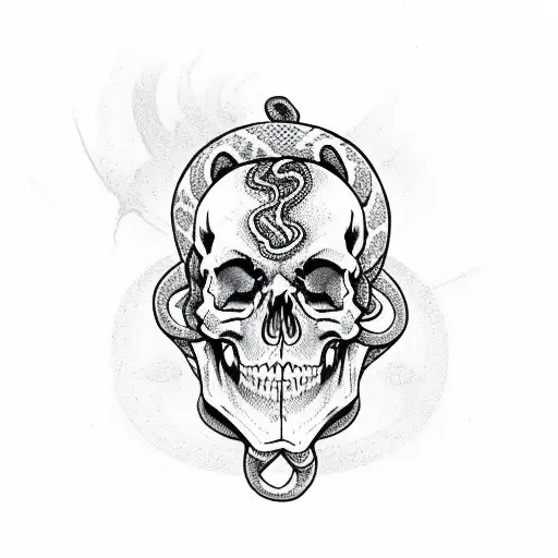 Skull With Snake And Thorned Roses