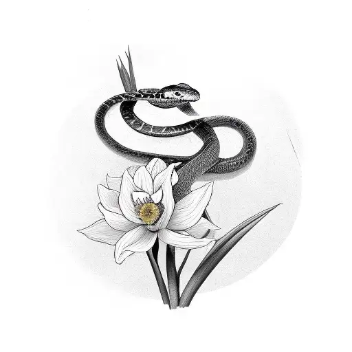 Snake Laying In Daffodils