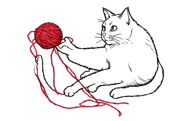 A Black Cat Playing With A Ball Of Red Yarn Ball