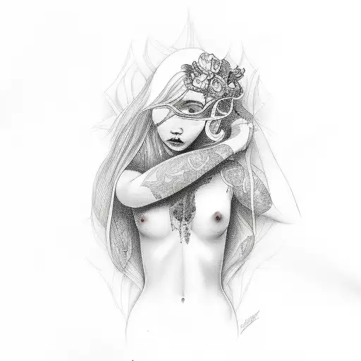 Upper Thigh Floral Which Is Realistic With A Womens Face