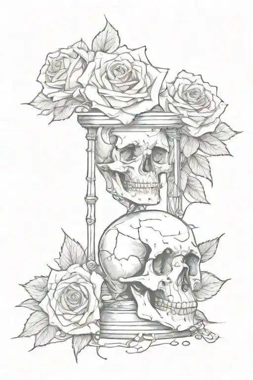 Skull Rose Money And Broken Hourglass