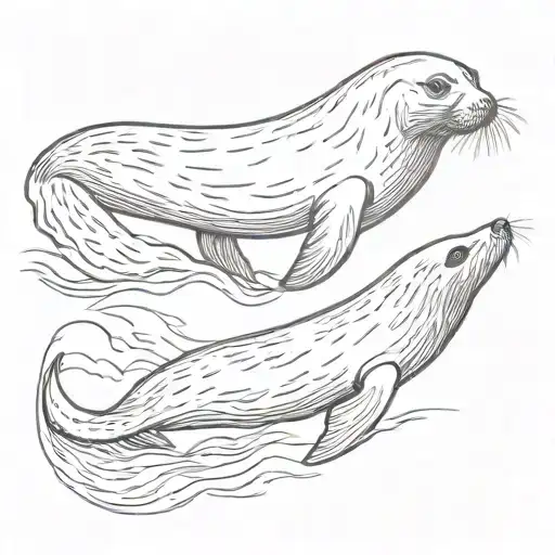 Sea Lion And Sea Otter Swimming