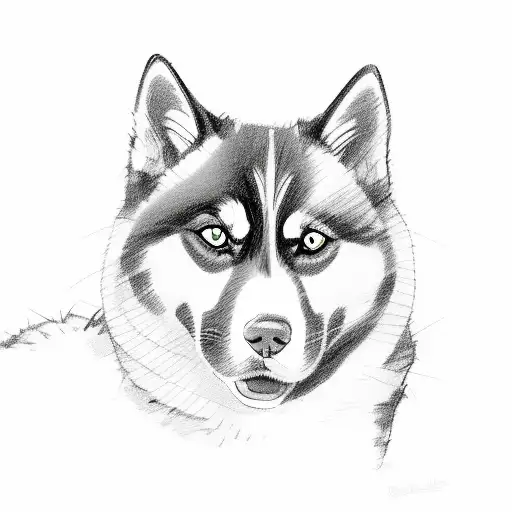A Sketch-style Portrait Of A Cat And A Husky Cuddling Together