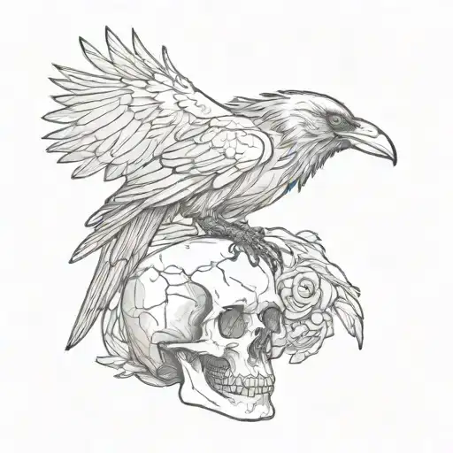 Raven Sitting On A Skull