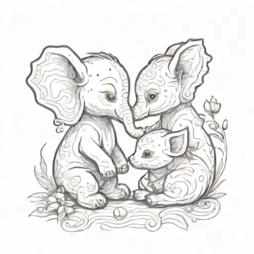 Baby Elephant And Baby Fox Playing