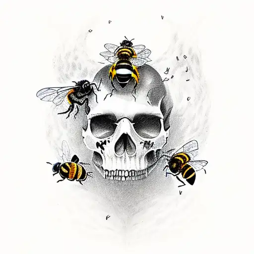 Broken Skull With Bees