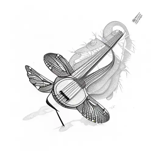 Bass Guitar And Dragonfly