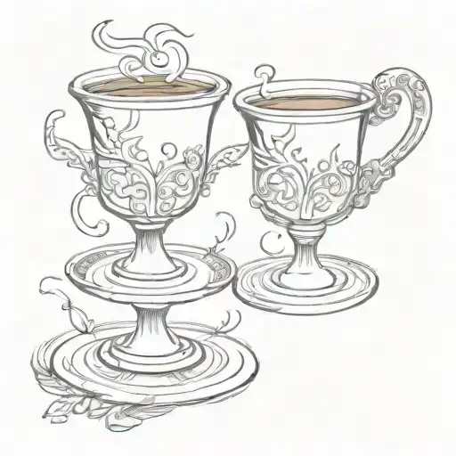 Two Of Cups Tarot Card With 2 Hands Clasped Together And The Cups Are Coffee Mugs