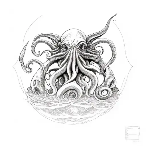 Cthulhu Raising From The Ocean Reaching To The Moon