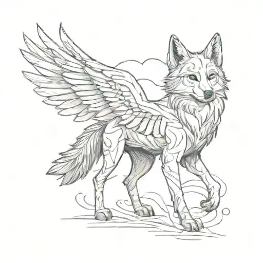 The Winged Wolf Looks Straight Ahead With Its Paw Stretched Forward