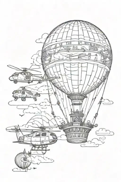 Hot Air Balloon Globe With Helicopter Flying Around It