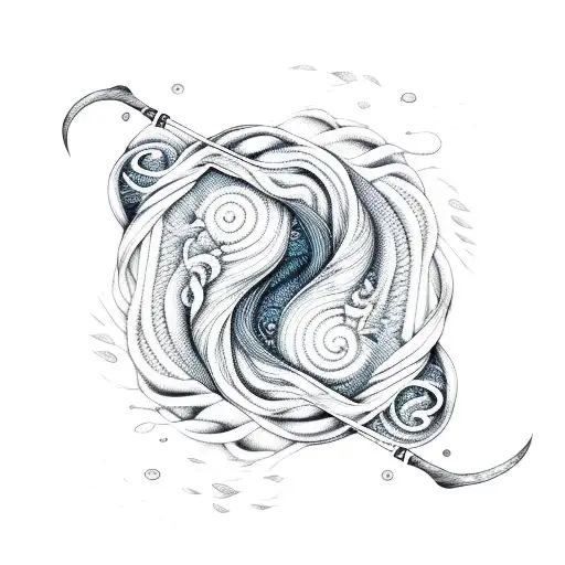 Ocean Waves Intertwined With Yarn Forming A Crochet Hook