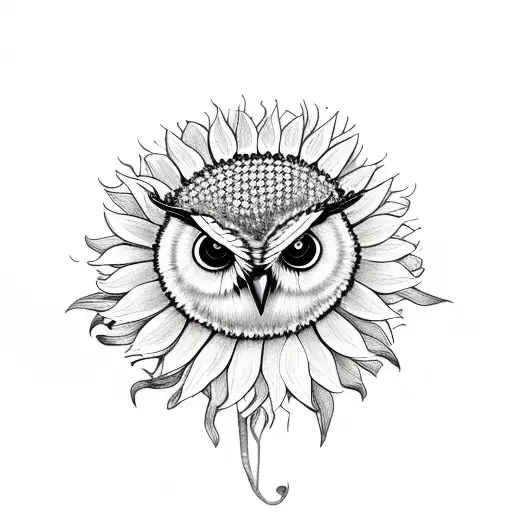 Royal Owl With Sunflowers
