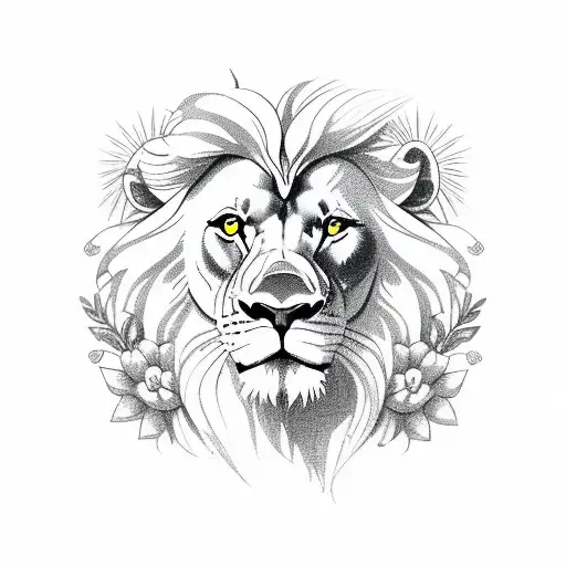 Lion And Flowers With Eagle