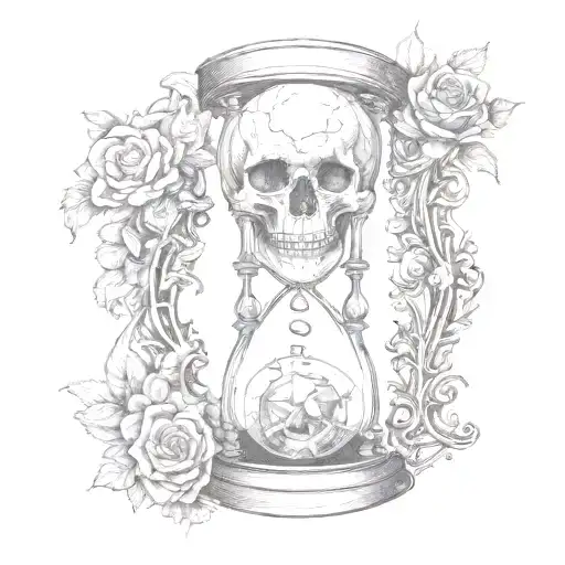Man Looking Down And A Skull Looking Up Between An Hourglass