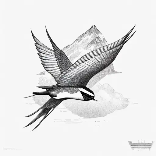 Flying Swallows On The Background Of Kyiv And Below The Binary Code