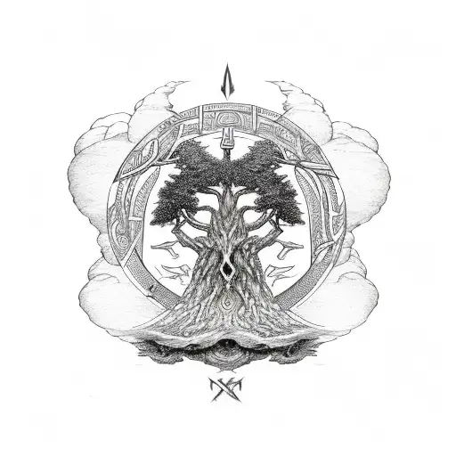 Odin's Ravens And Yggdrasil Tree With Norse Runes