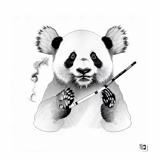 Panda Smoking A Cigarette With Paw Print Pattern Smoke
