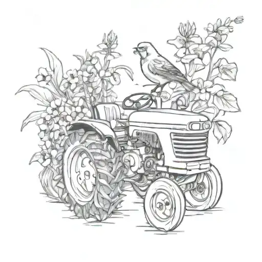 John Deer Tractor With Cardinal And Suflowers