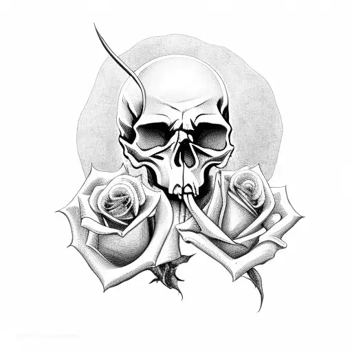 Skull Holding Rose With Mouth
