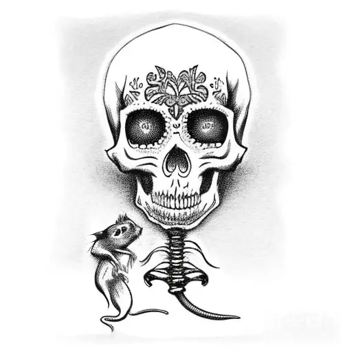 Santa Muerte With Rat Skeleton With A Banner That Says Hood Rat