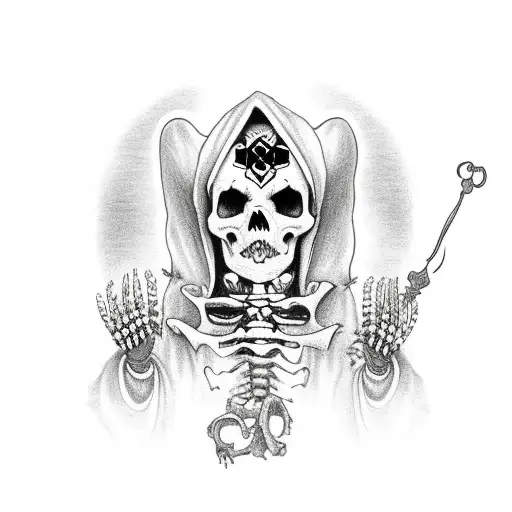 Santa Muerte With Rat Skeleton With A Banner That Says Hood Rat