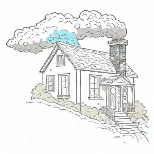 Black-and-white House With Smoke Coming Out Of The Chimney With The Rainbow Colors