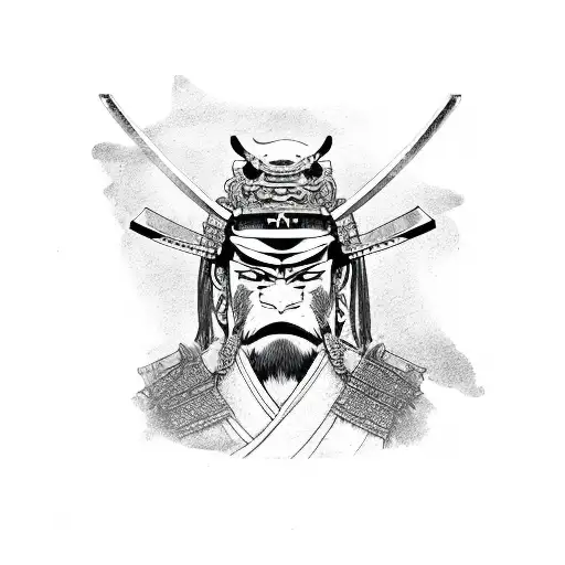 Samurai With Oni Mask Half Katana Out Of A Saya