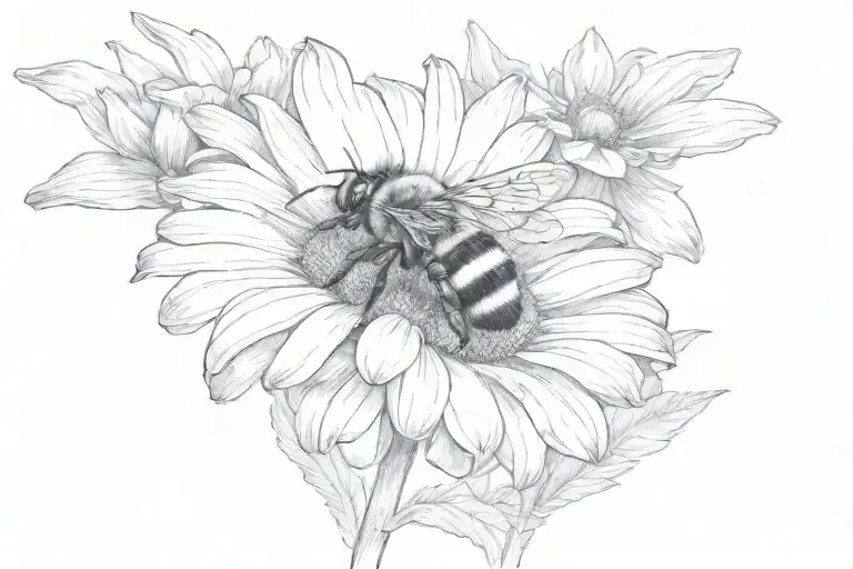 Bumble Bee Landing On Daisy Flower