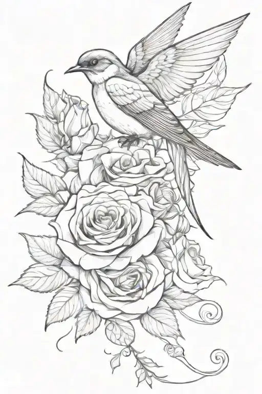 Swallow With A Rose And Petals On Its Leg