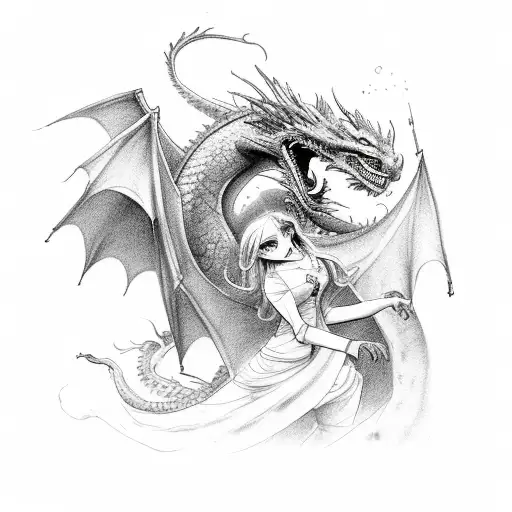 Dragon And Red-haired Girl Pirate With Him