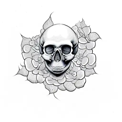 Human Skull With Snake Surrounded By Flowers