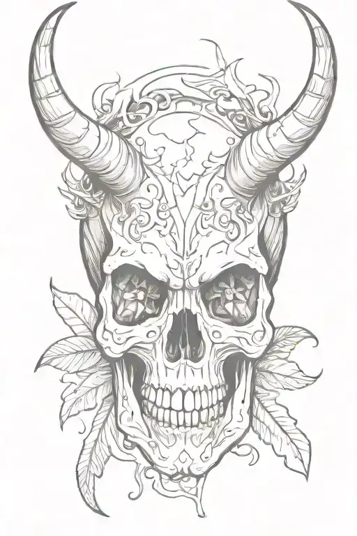 A Skull With Horns And Wings Spread