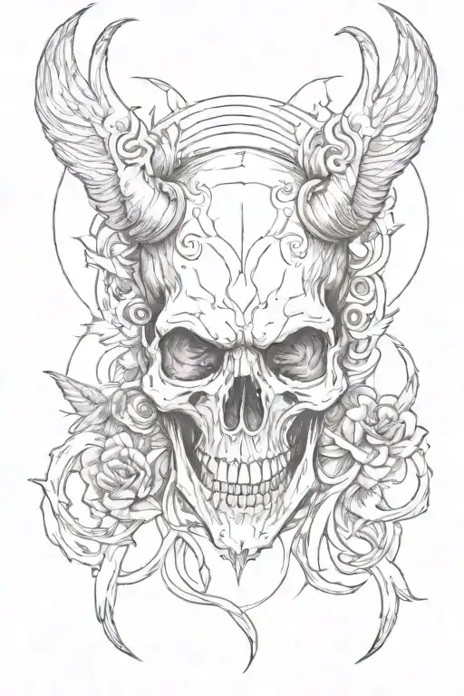 A Skull With Horns And Wings