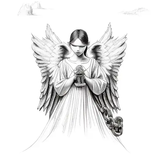 Angel Holding Chain With Cerber