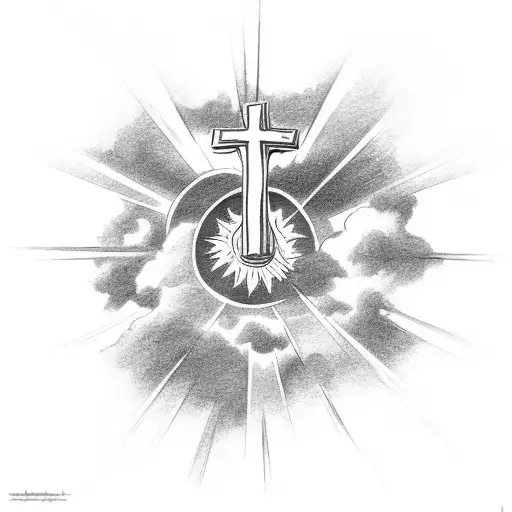 Sun Coming Through Clouds Shining On A Cross