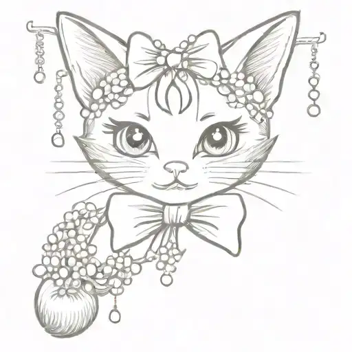 Kawaii Cat Wearing Bow With Small Pearls