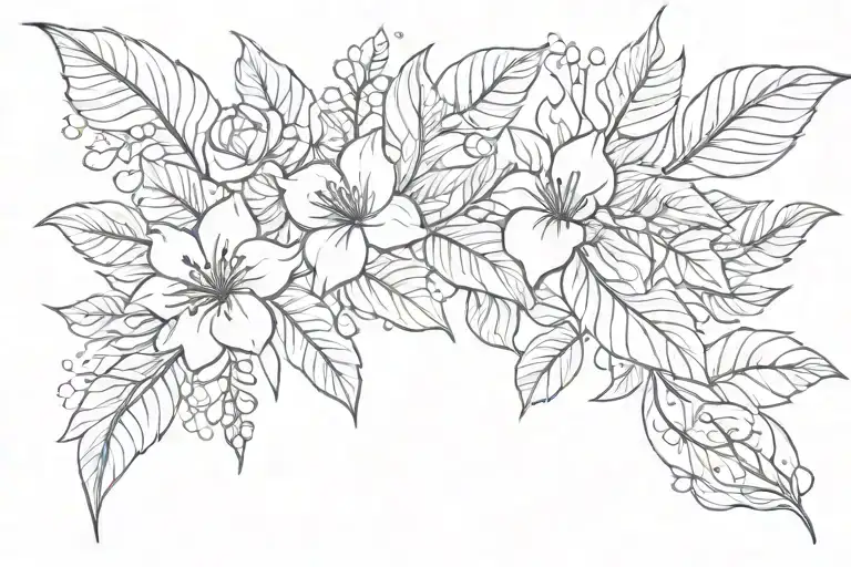 Floral Design With Leaves Thin Line