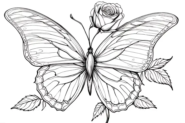 Fine Line Rose And Butterfly