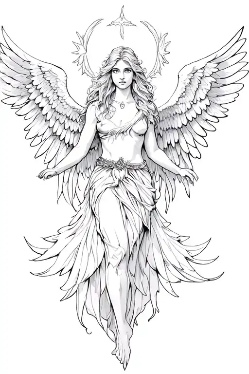 Black And White Seraphim Angel Wings Spread Sketch