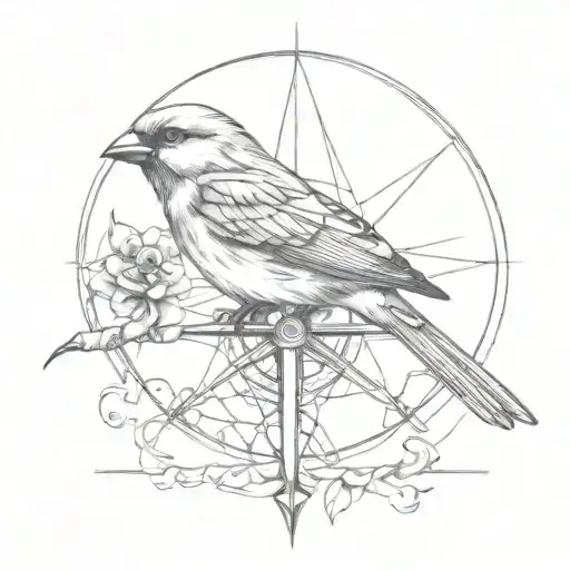 Sparrow With Compass Rose Intertwined