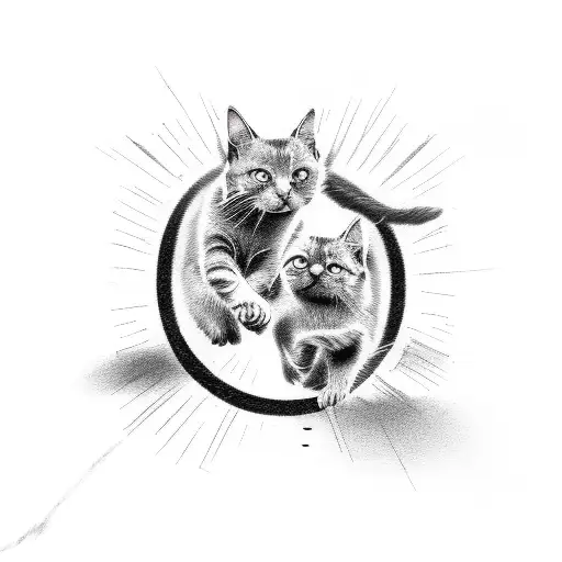 Grey And Ginger Cat Chasing Each Other In Bite Mark Circle