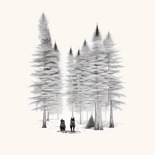 Pine Forest With Dog And Person In Background