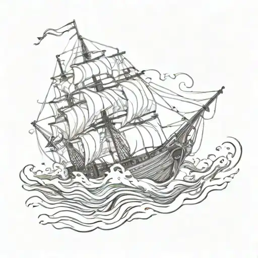 A Traditional Style Tattoo Of A Kraken Attacking A Ship In The Ocean