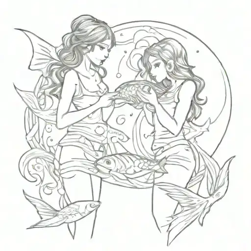 2 Gilrs With Fish And Water Darken Everything Add